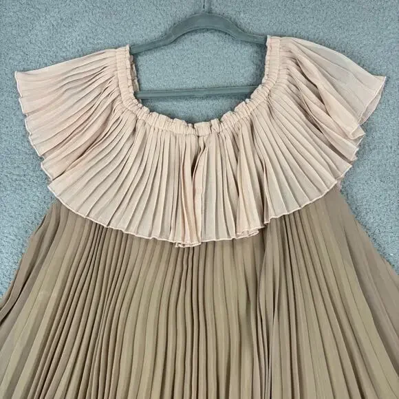 Delfi Collective Paige Dress Large Boho Off Shoulder Colorblock Pleat Retro USA - Picture 10 of 11